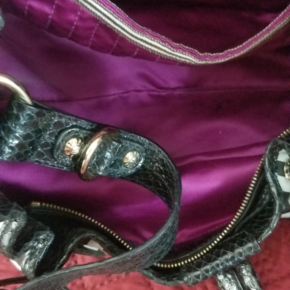 Henri Bendel Striped Sateen And Leather Hobo Convertible Crossbody- Large - Picture 10 of 13